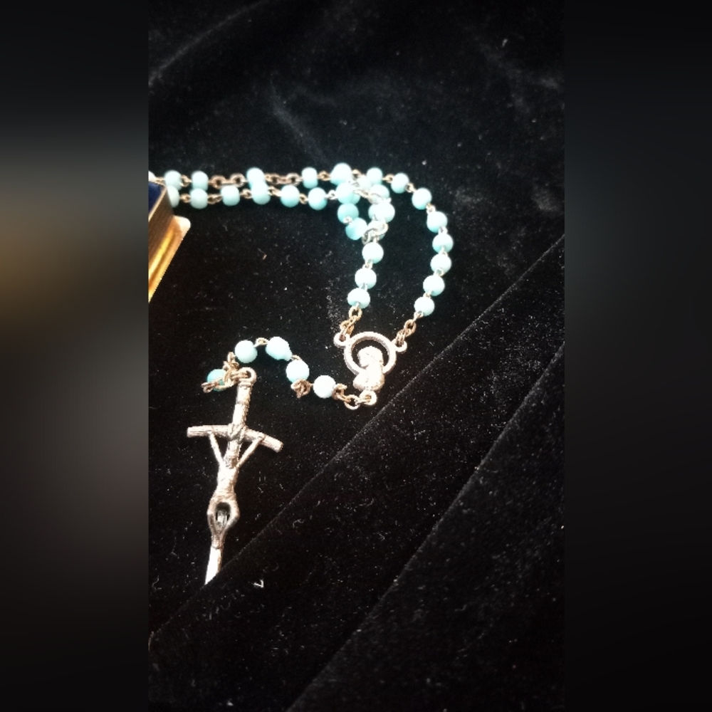Rome Italy Vatican Silver Color Box Blue ROSARY.Photo POPE. - Picture 7 of 7